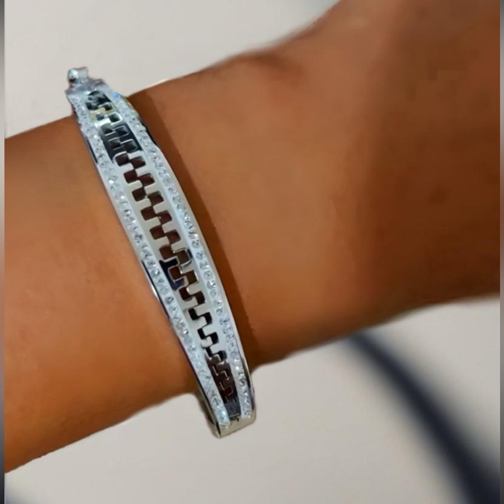 NWT Stainless Steel & CZ Rhinestone Zipper Bangle Bracelet